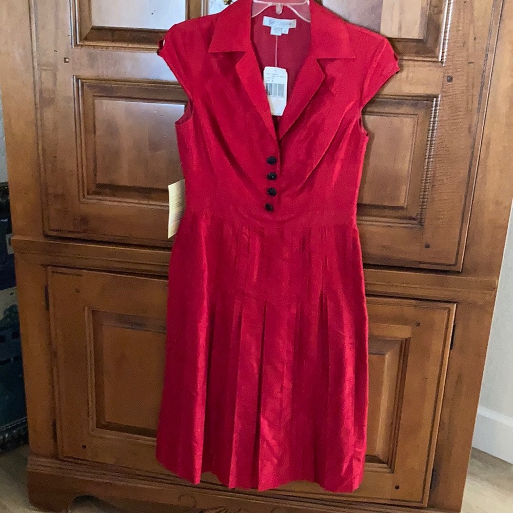 NEW Kay Unger Red Linen Cocktail Dress Sz 4